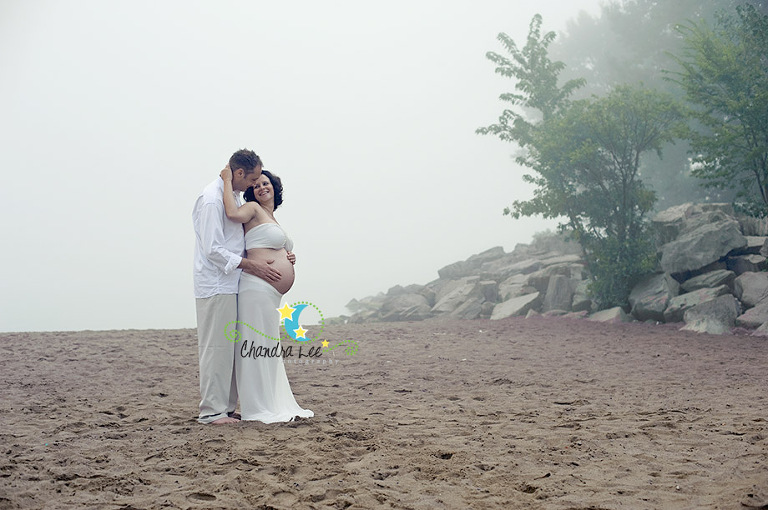 Toronto Maternity Portrait in Fog at Sunrise on Beach